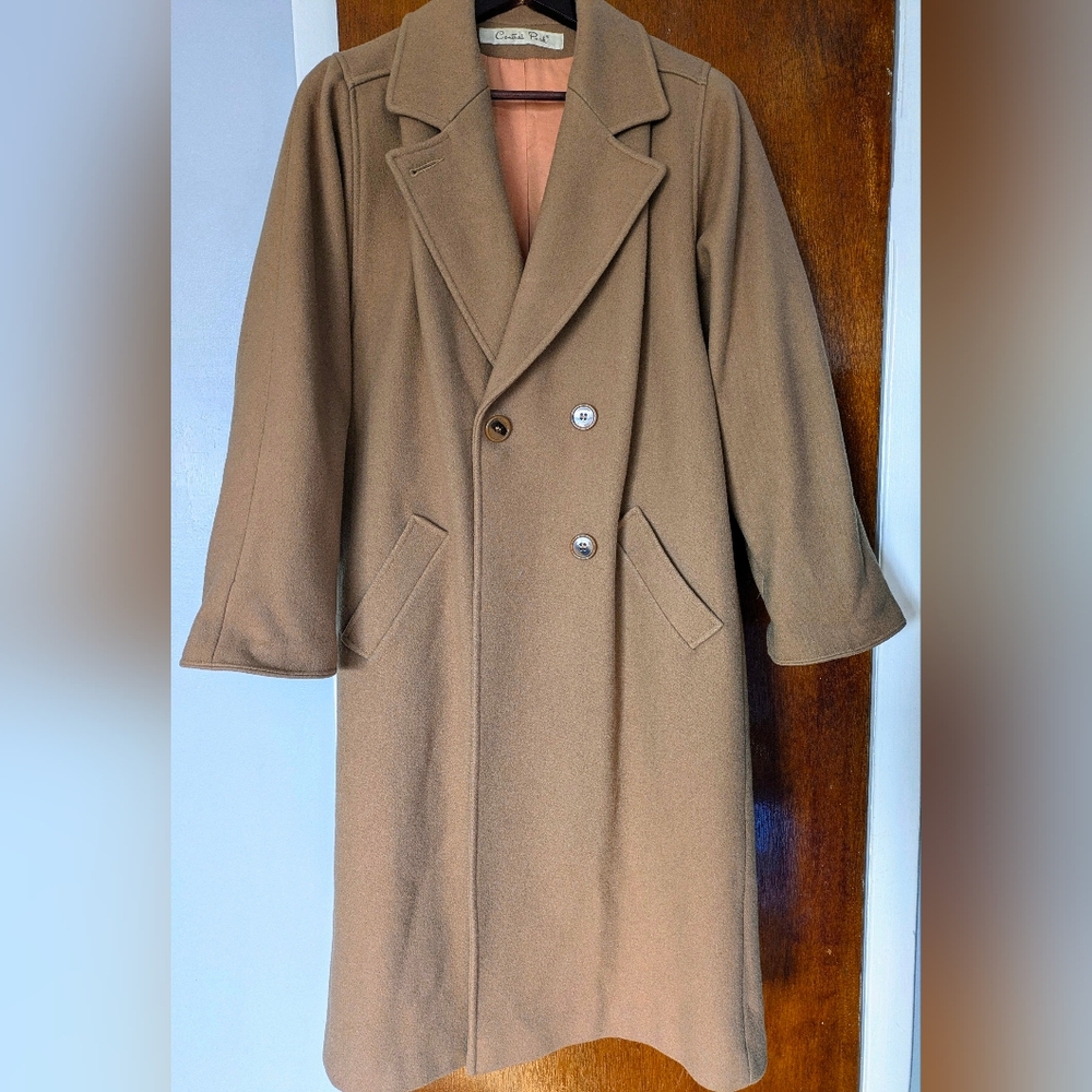 Central Park Vintage 100% Wool made in USA Camel Peacoat Trench Coat